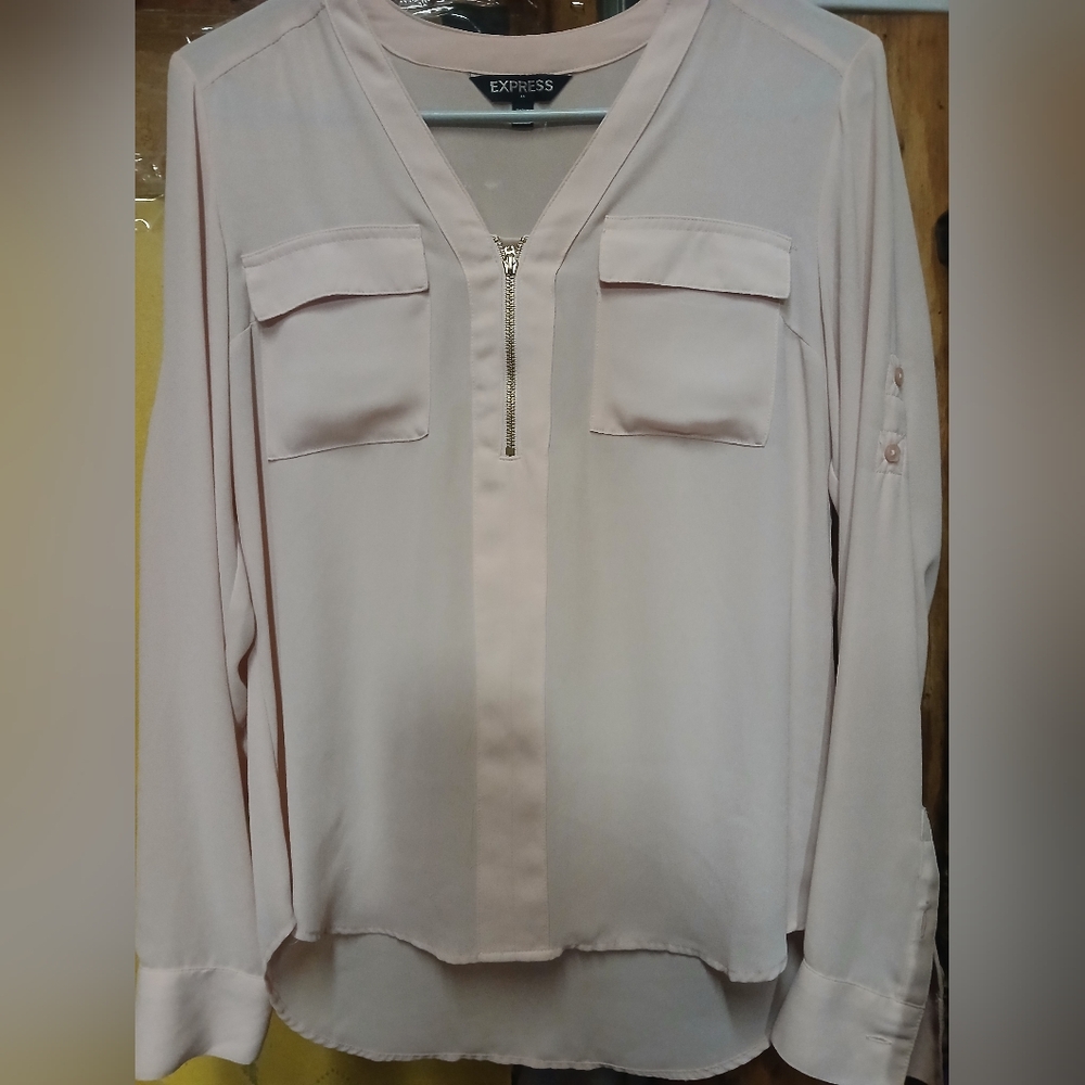 Light Pink Zip-Up Blouse